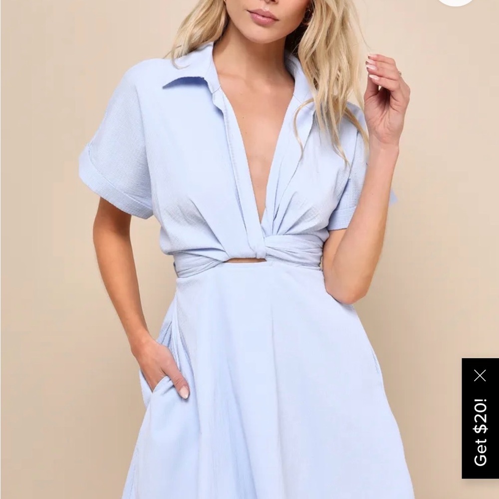 Lulu's M Light Blue Striped Wrap Dress